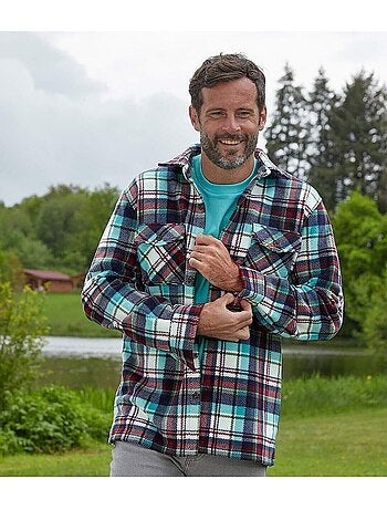 Sobrecamisa de forro polar a cuadros con cuello de puntas libres