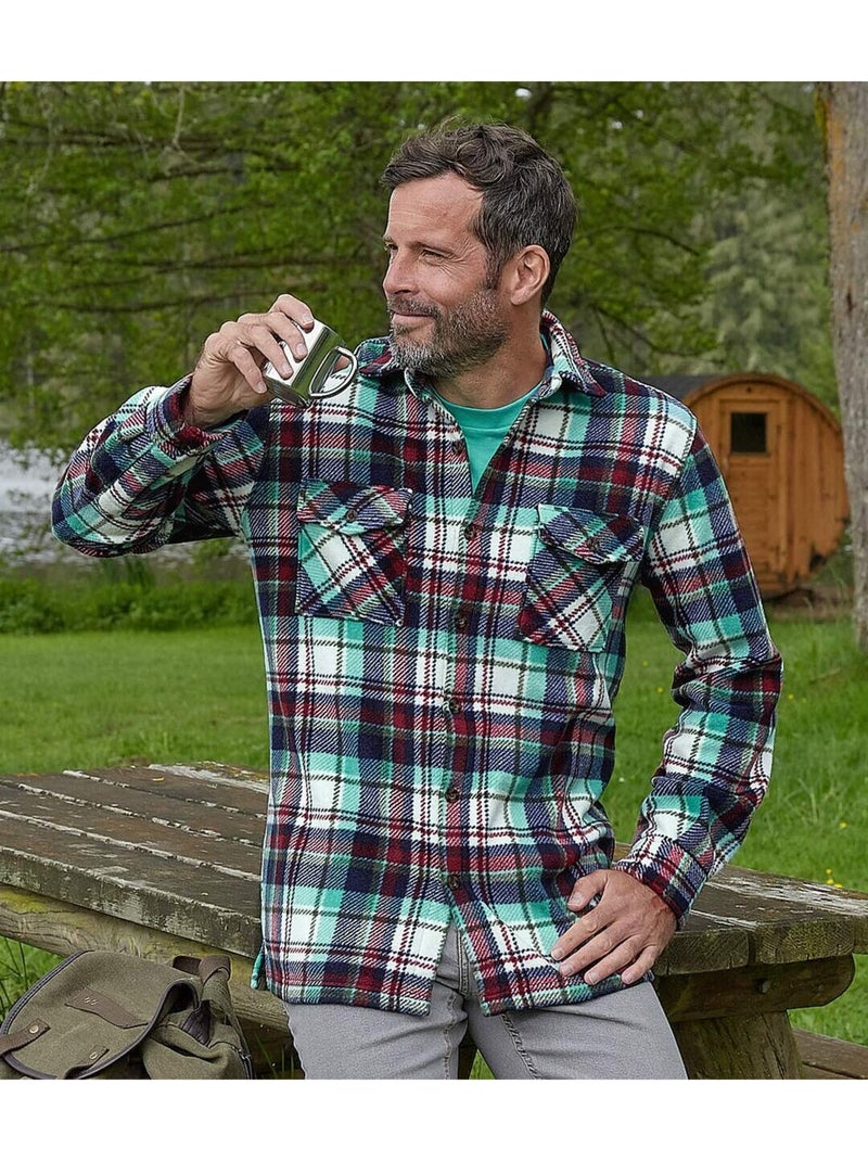Sobrecamisa de forro polar a cuadros con cuello de puntas libres Azul burdeos - Kiabi