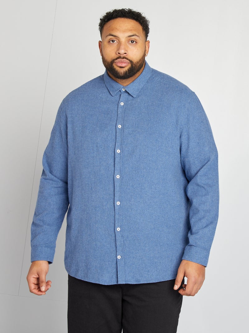 Sobrecamisa de franela lisa AZUL - Kiabi