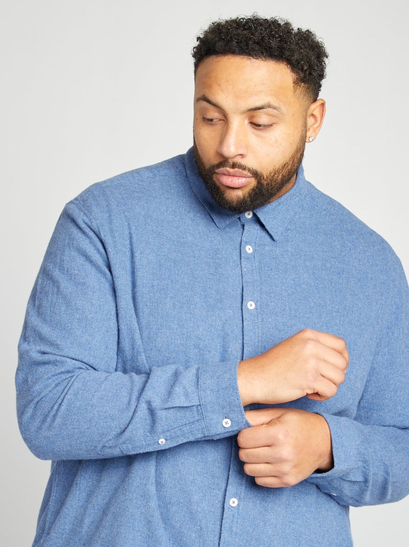 Sobrecamisa de franela lisa AZUL - Kiabi