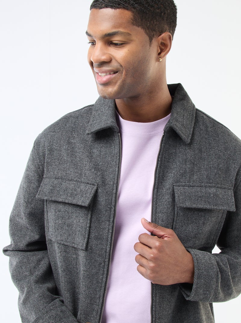 Sobrecamisa de franela lisa Gris - Kiabi