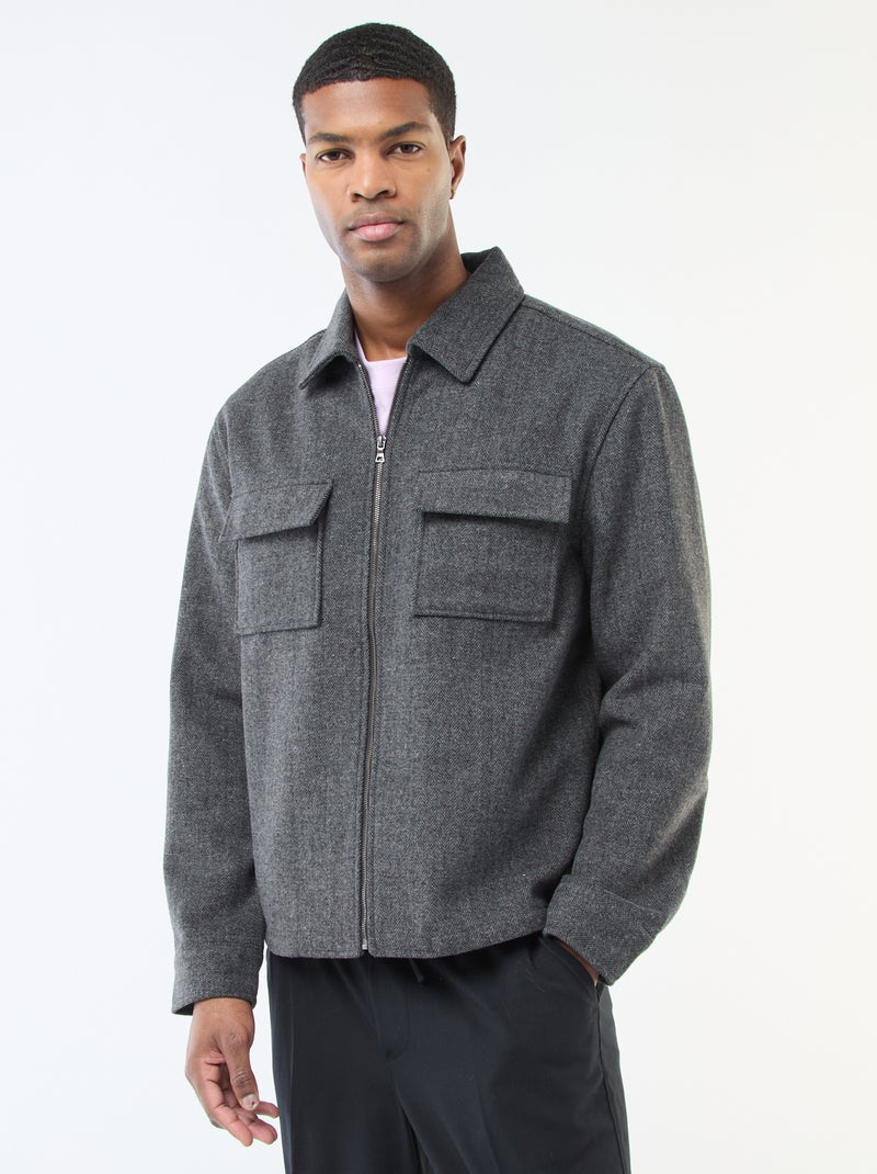 Sobrecamisa de franela lisa Gris - Kiabi