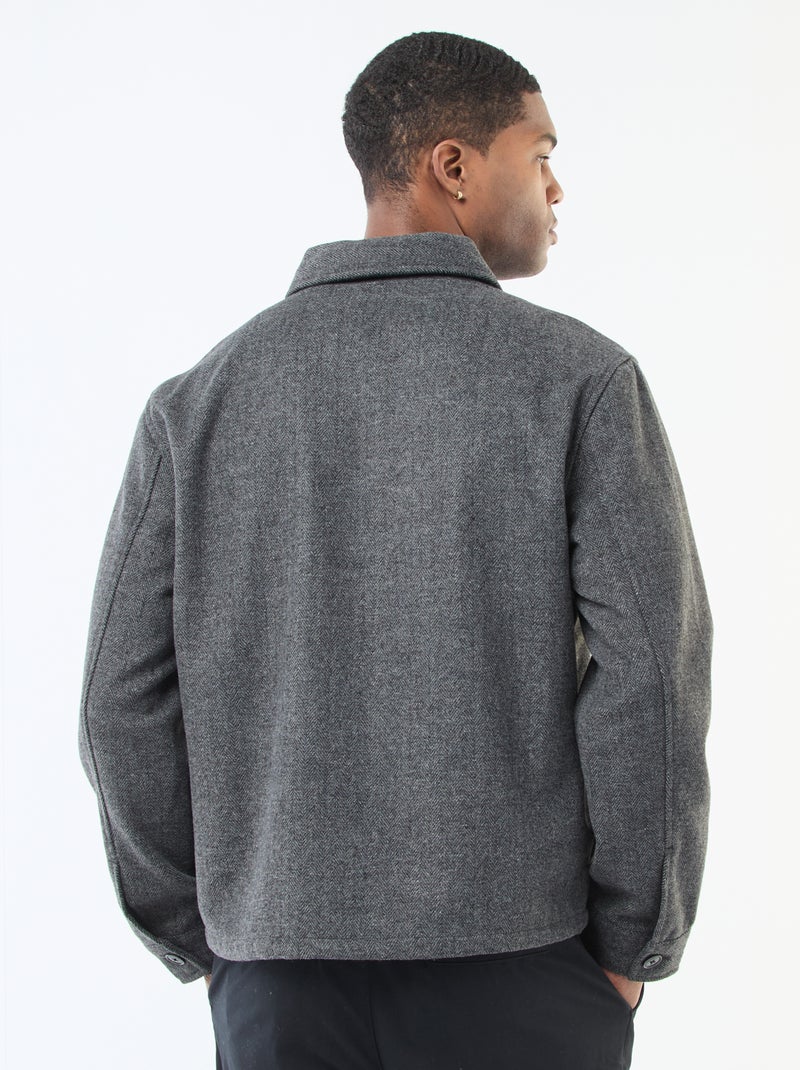 Sobrecamisa de franela lisa Gris - Kiabi