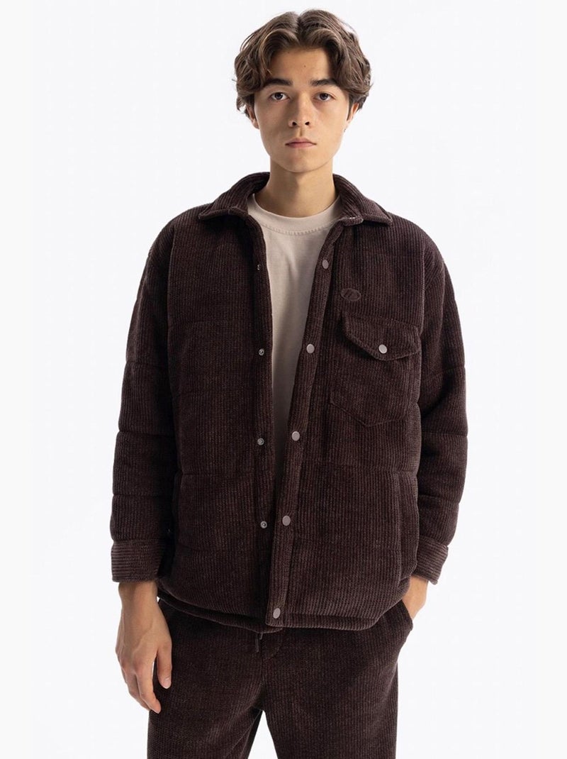 Sobrecamisa de hombre texturizada con cierre de broches a presión giesto Marrón chocolate - Kiabi