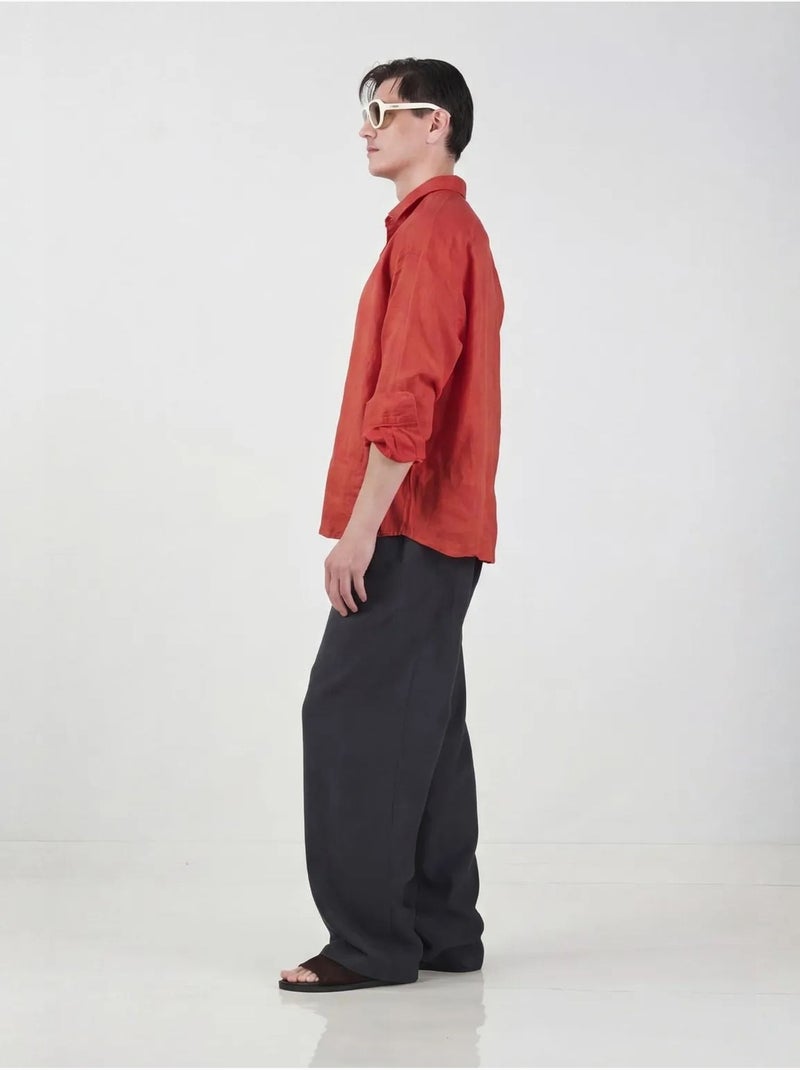 Sobrecamisa de lino oversize para hombre giesto Rojo - Kiabi