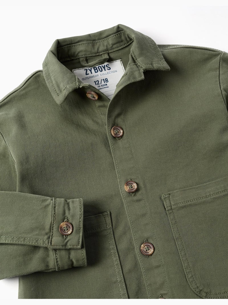 Sobrecamisa de sarga con bolsillos delanteros Verde oscuro - Kiabi