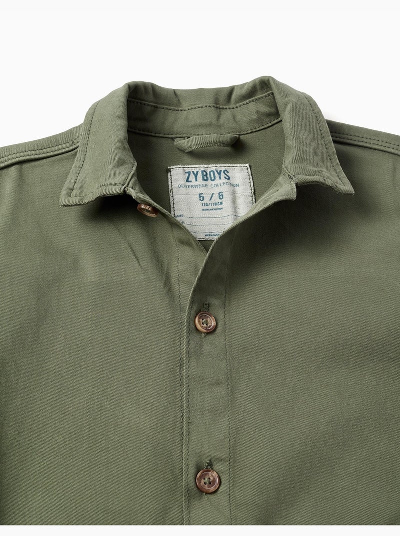 Sobrecamisa de sarga con bolsillos delanteros Verde oscuro - Kiabi