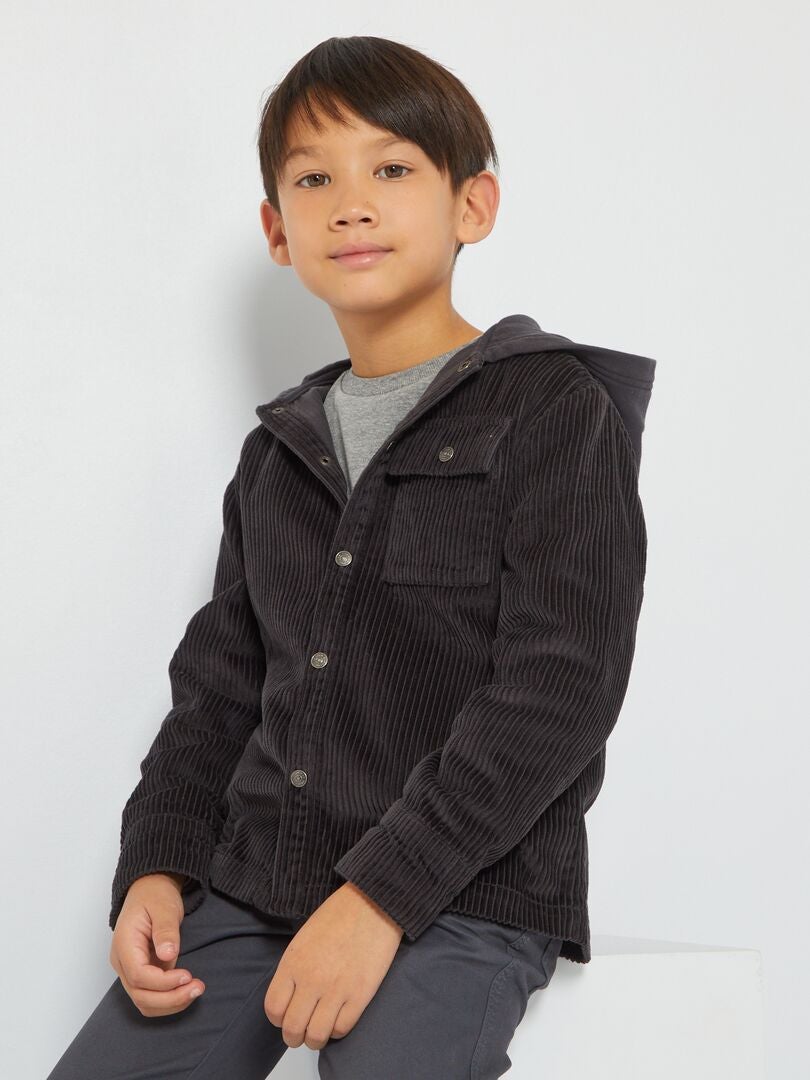 Sobrecamisa de terciopelo con capucha gris oscuro - Kiabi