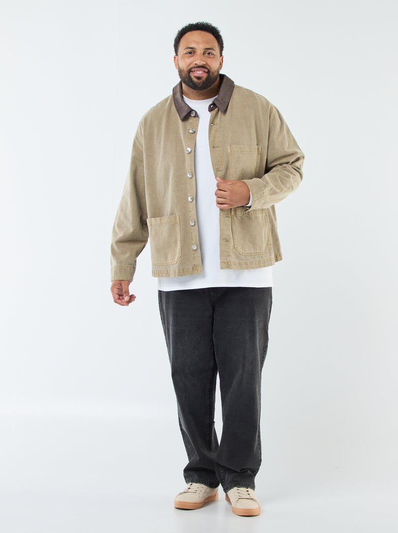 Sobrecamisa de twill con cuello en contraste Kaki - Kiabi