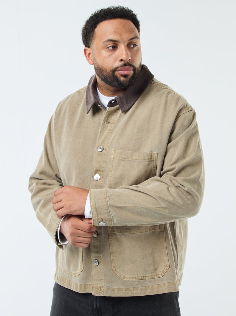 Sobrecamisa de twill con cuello en contraste Kaki - Kiabi