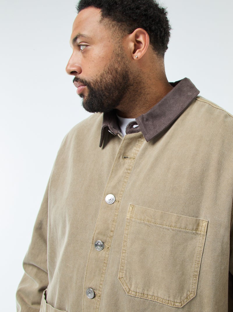 Sobrecamisa de twill con cuello en contraste Kaki - Kiabi