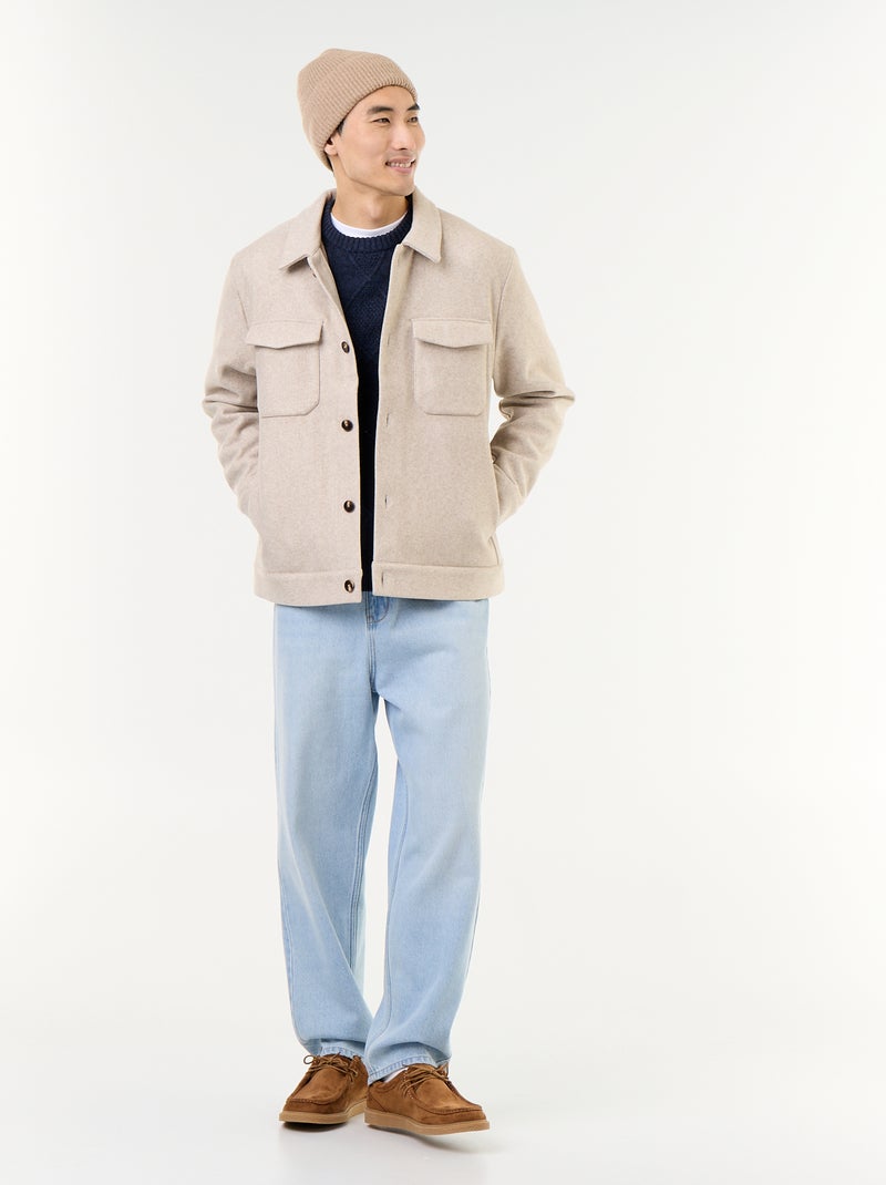 Sobrecamisa efecto lana con bolsillos en el pecho Beige - Kiabi
