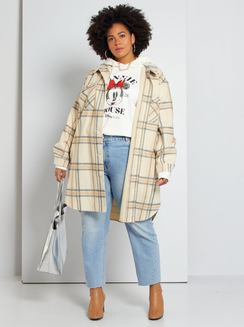Sobrecamisa larga de cuadros BLANCO - Kiabi