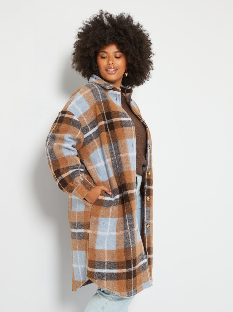 Sobrecamisa larga de cuadros MARRON Kiabi