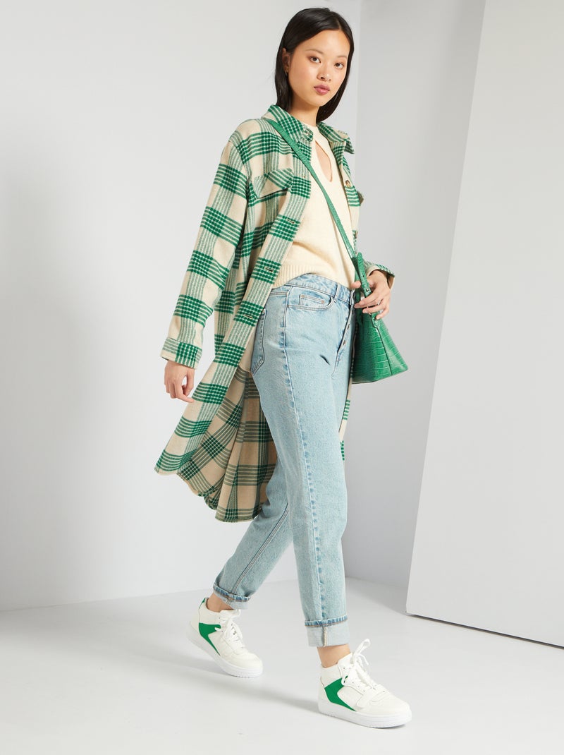 Sobrecamisa larga de cuadros y de lana cuadros verde - Kiabi