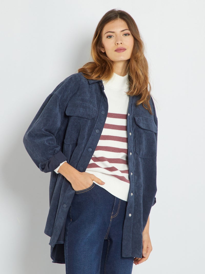 Sobrecamisa larga de terciopelo negro - Kiabi