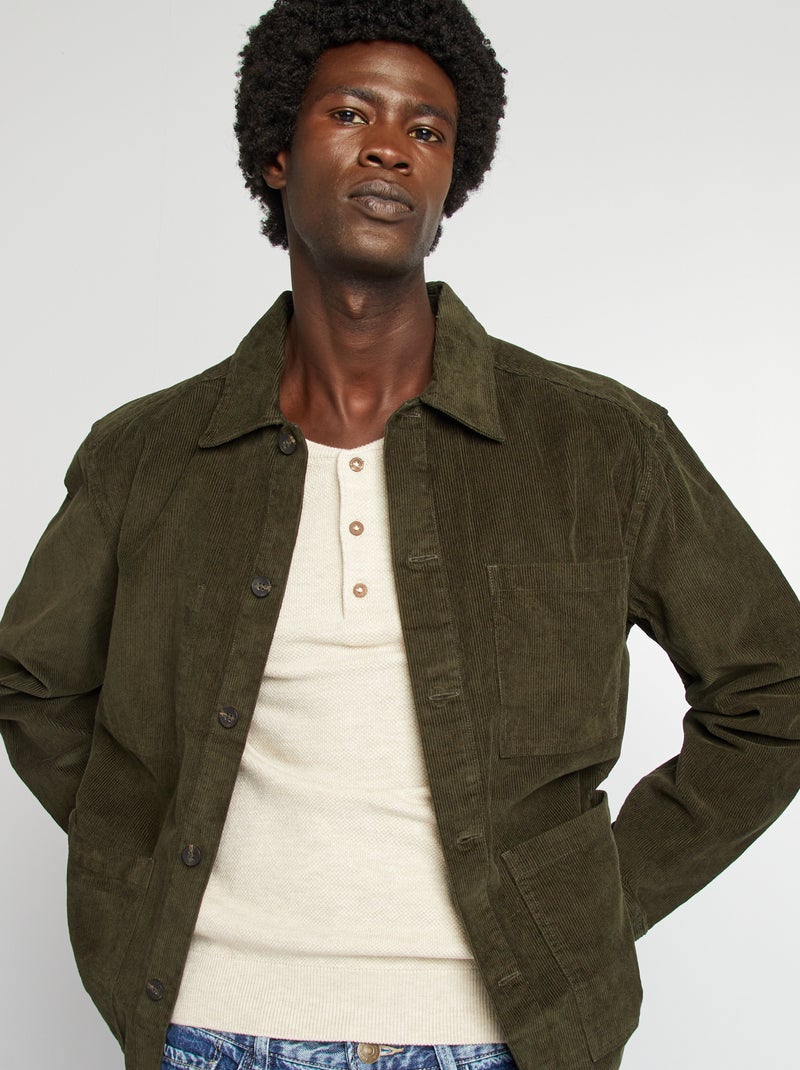 Sobrecamisa regular de terciopelo KAKI - Kiabi