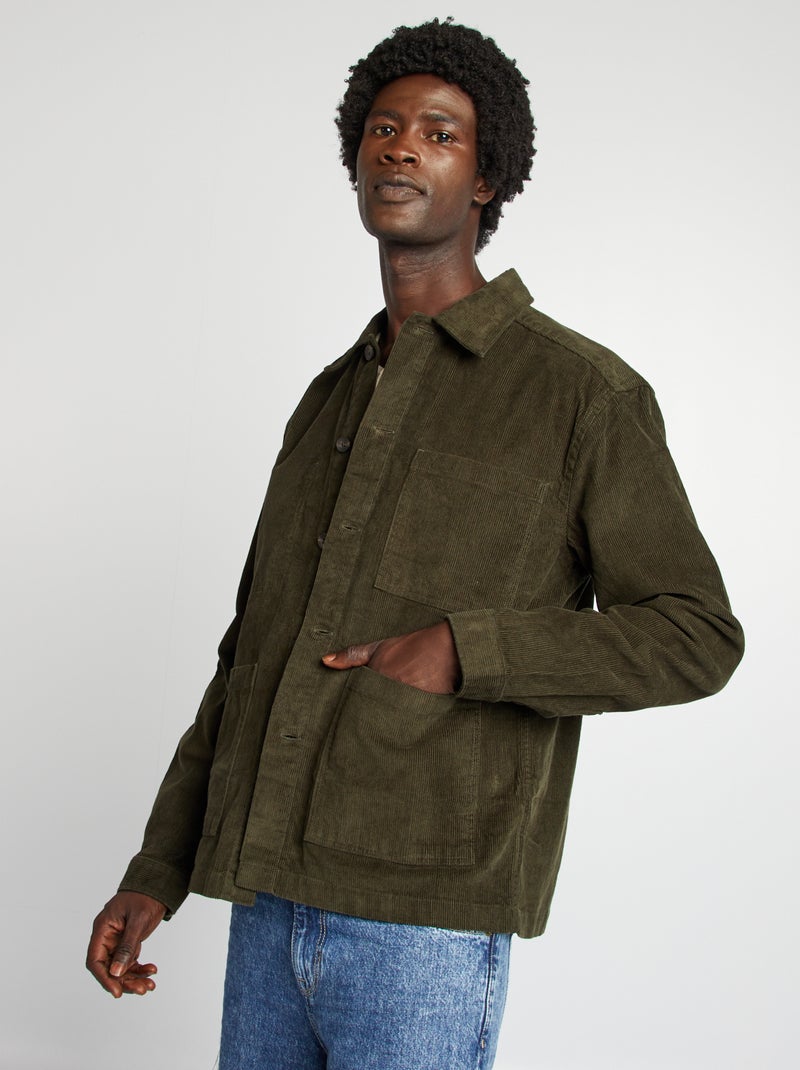 Sobrecamisa regular de terciopelo KAKI - Kiabi