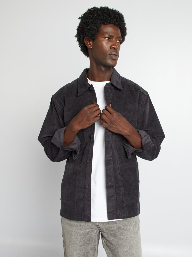 Sobrecamisa regular de terciopelo NEGRO - Kiabi