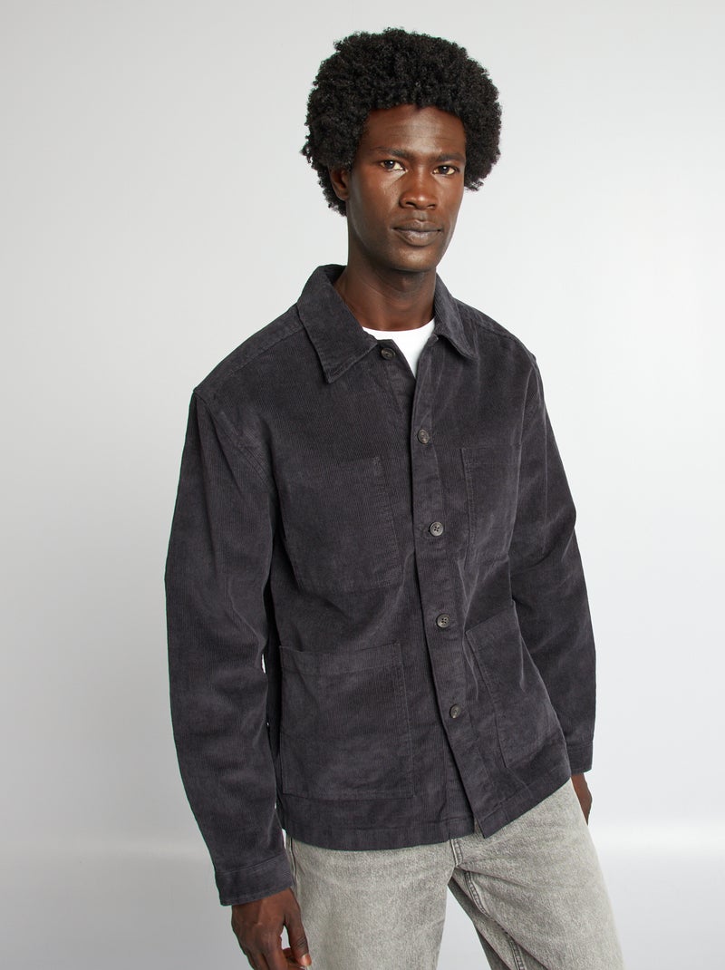 Sobrecamisa regular de terciopelo NEGRO - Kiabi