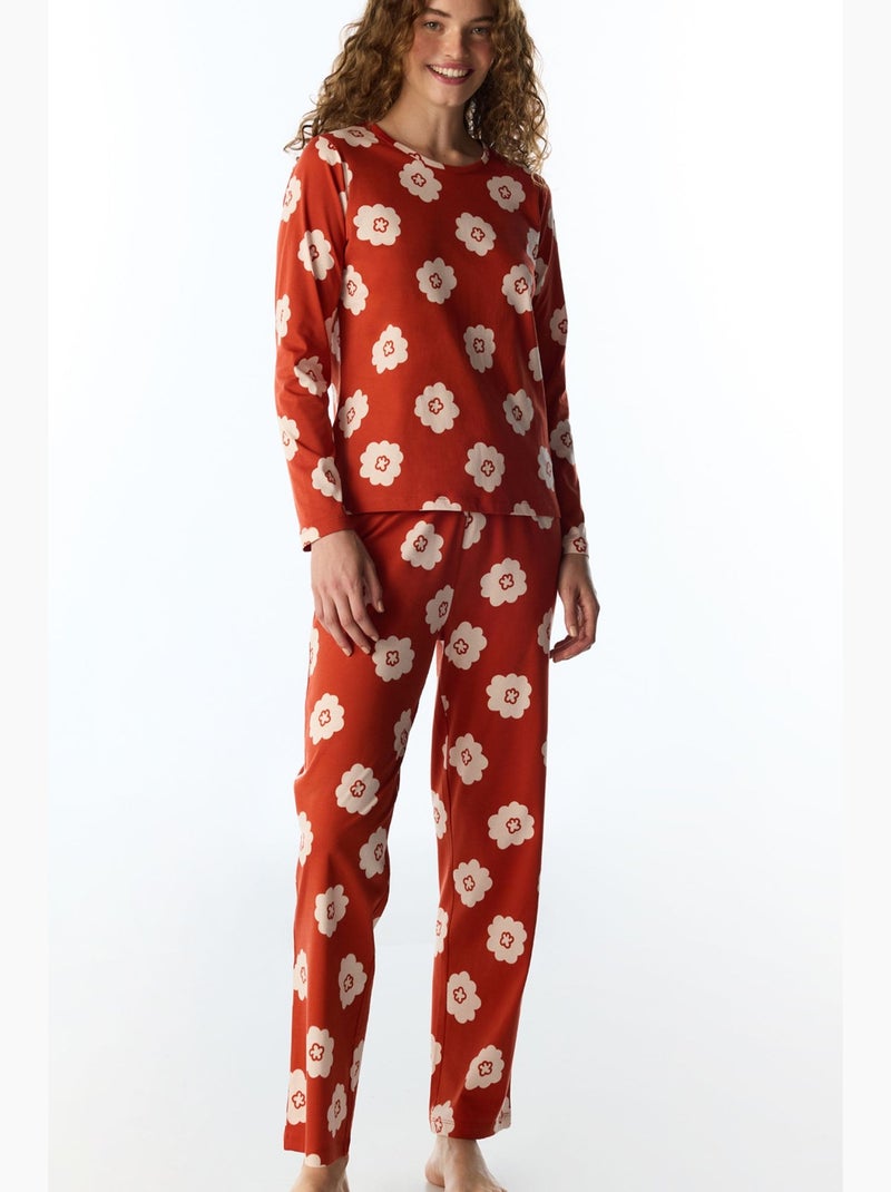 Soft bloom conjunto de pijama largo de manga larga con flores y pantalón penti Blanco Rojo - Kiabi