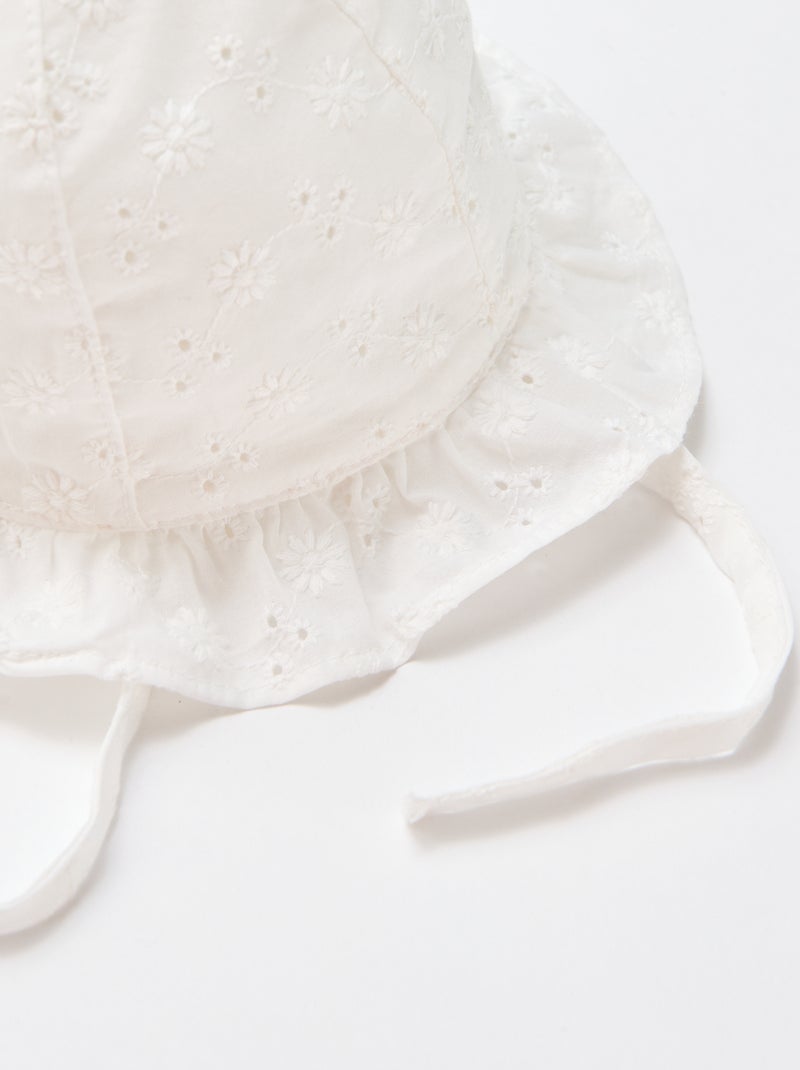 Sombrero de bordado inglés con lazos Blanco - Kiabi