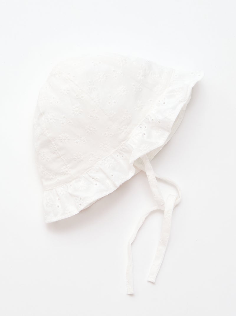 Sombrero de bordado inglés con lazos Blanco - Kiabi