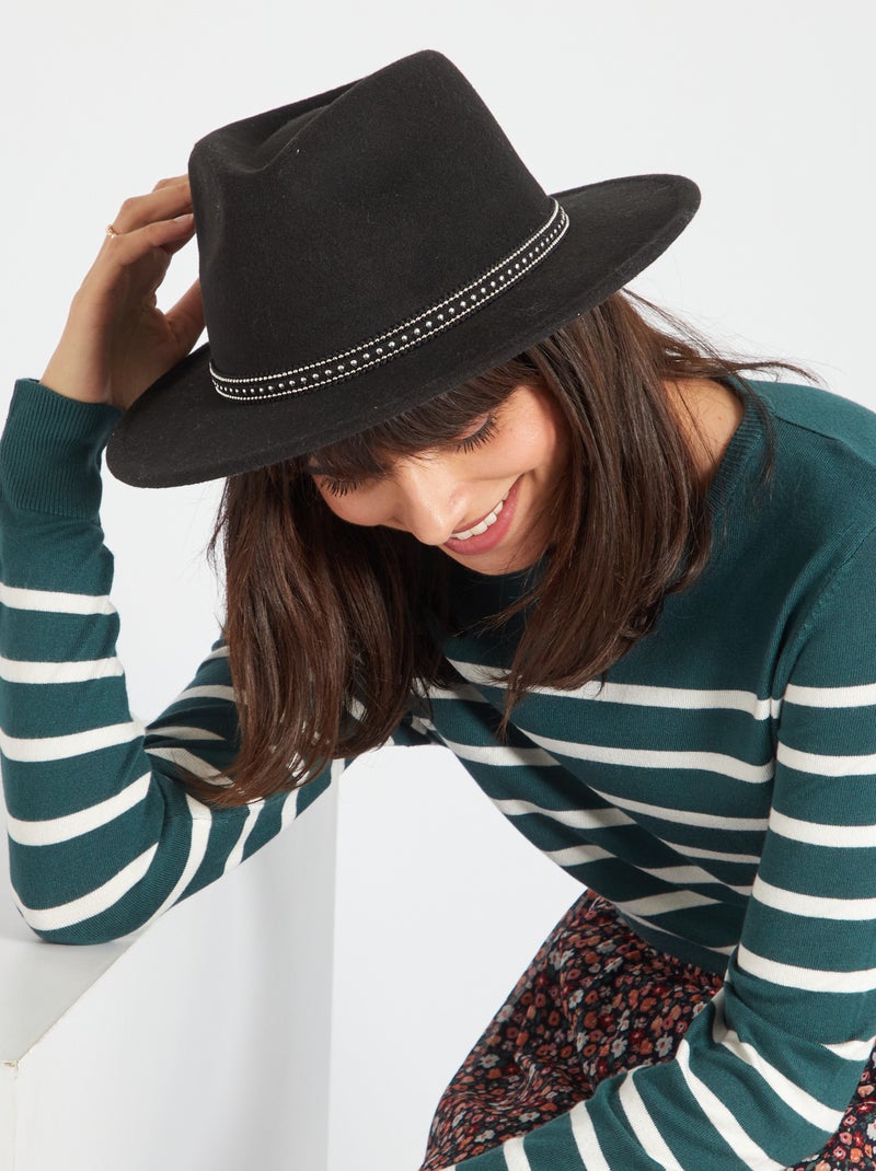 Sombrero de fieltro con borde de fantasía negro - Kiabi