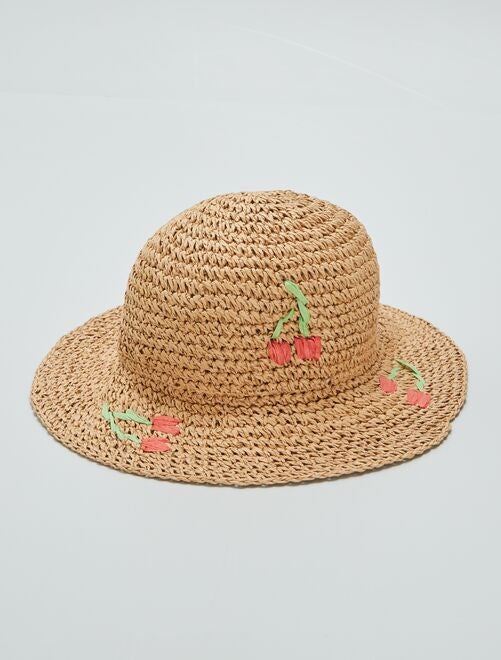 Sombrero de paja con estampado de cerezas - Kiabi