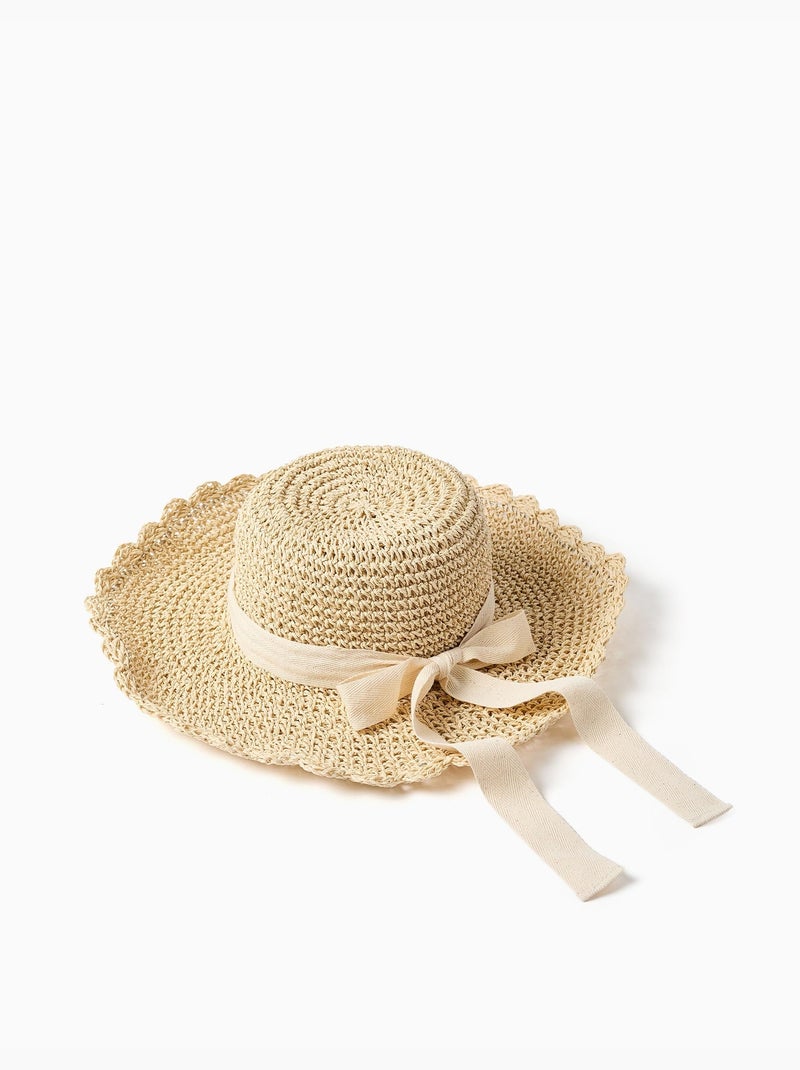 Sombrero de paja con lazo decorativo Beige - Kiabi