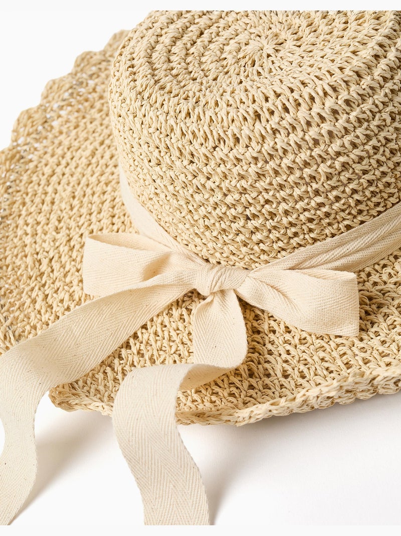 Sombrero de paja con lazo decorativo Beige - Kiabi