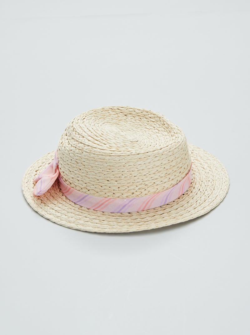 Sombrero de paja con lazo ROSA - Kiabi