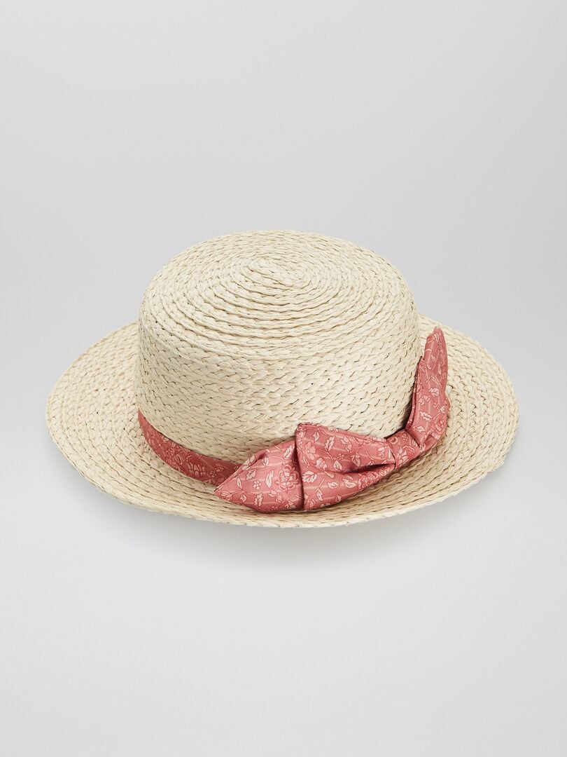 Sombrero de paja con lazo ROSA - Kiabi