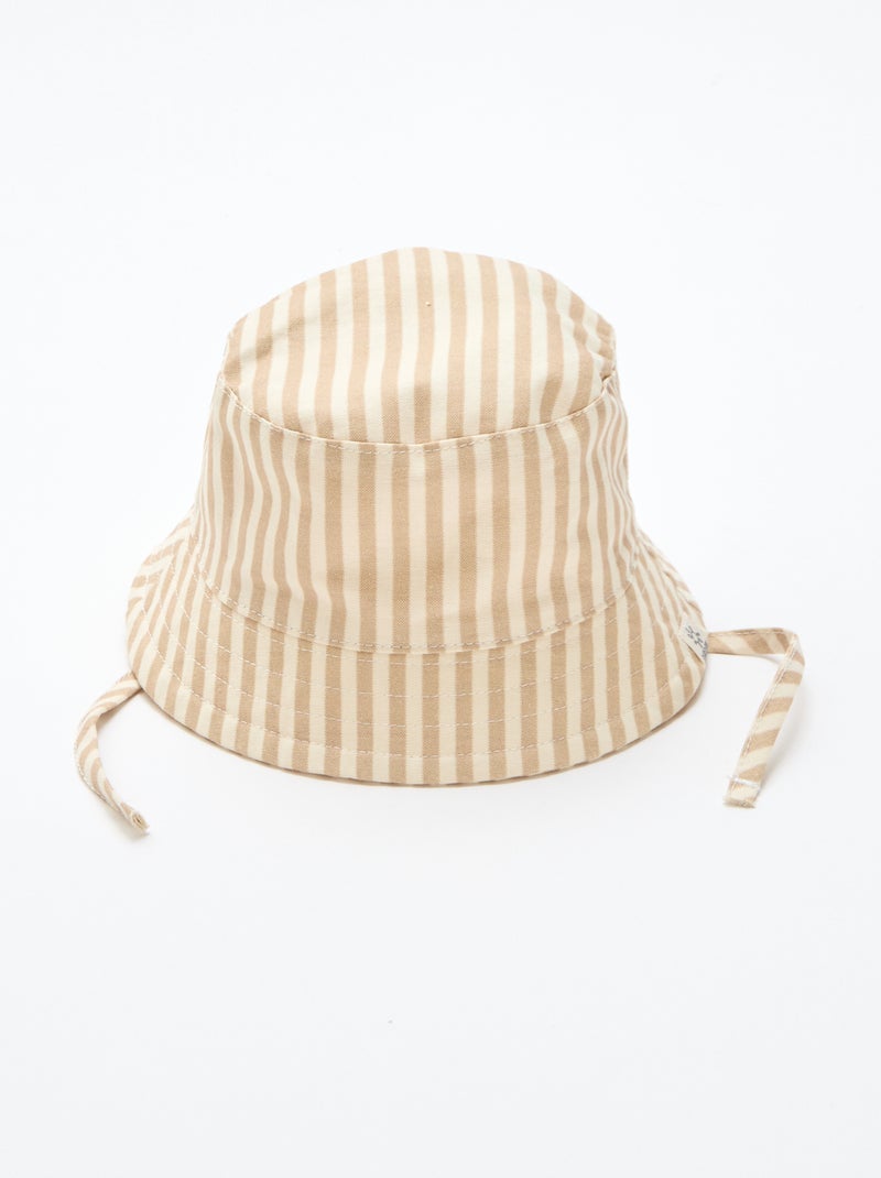 Sombrero de pescador de algodón a rayas Beige - Kiabi