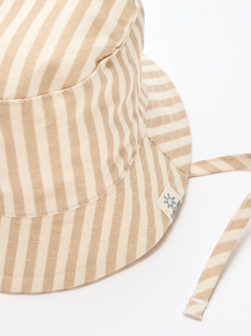 Sombrero de pescador de algodón a rayas Beige - Kiabi