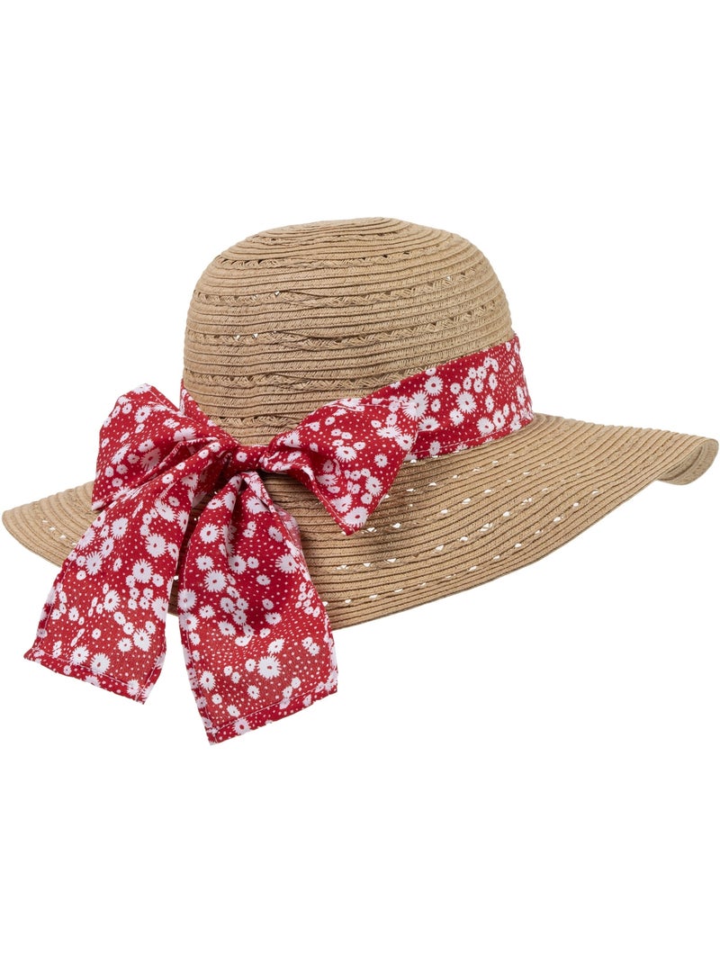 Sombrero papel de paja 100% ligero, interior ajustable de 52 a 58 cm mujer Rojo tomate - Kiabi
