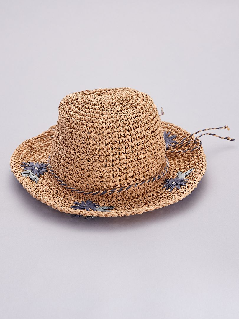 Sombrero tipo pamela de paja con 'flores' BEIGE - Kiabi