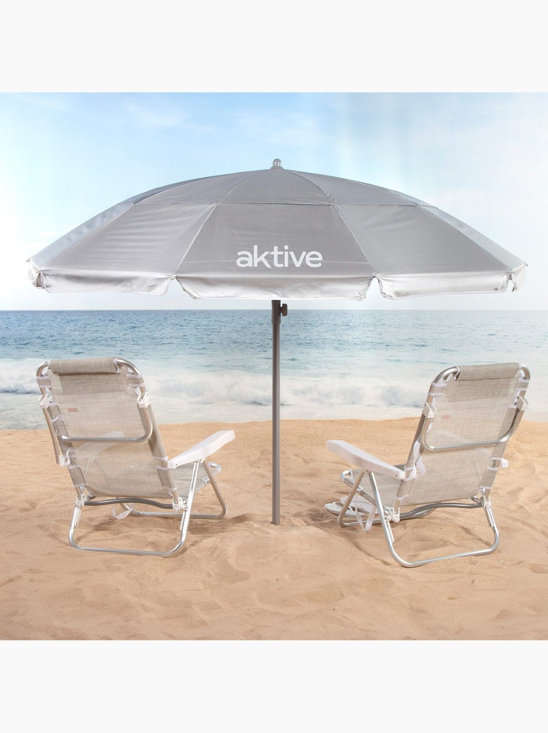 Sombrilla de playa 10 varillas 220 cm inclinable uv50 aktive Gris - Kiabi