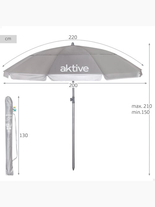 Sombrilla de playa 10 varillas 220 cm inclinable uv50 aktive - Kiabi