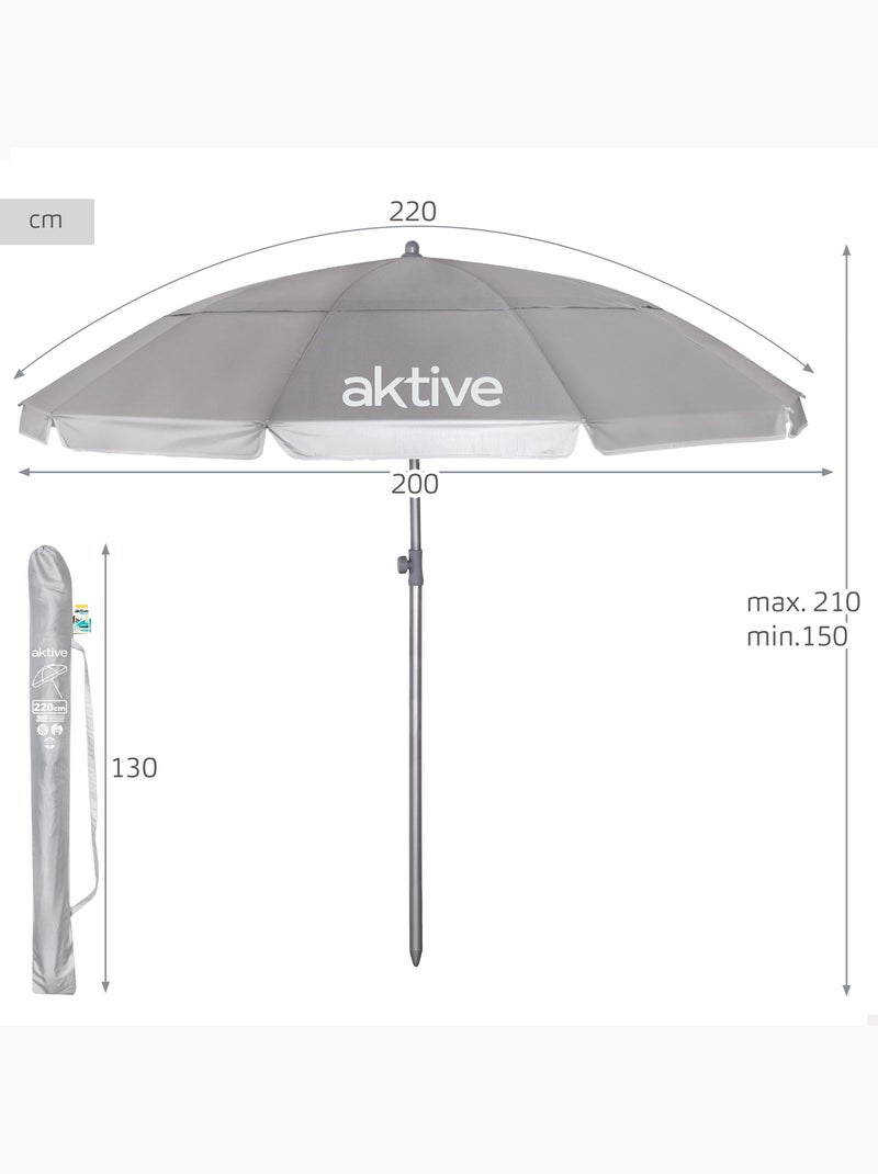 Sombrilla de playa 10 varillas 220 cm inclinable uv50 aktive Gris - Kiabi
