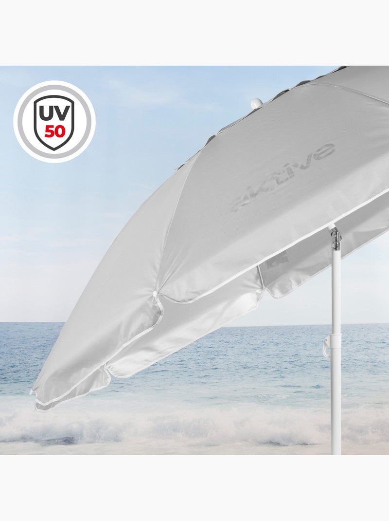 Sombrilla de playa 8 varillas 200 cm inclinable uv50 aktive Gris - Kiabi