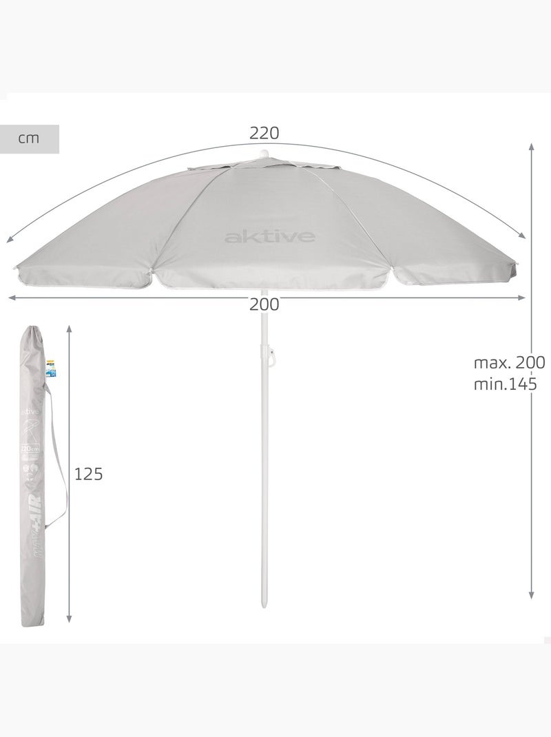 Sombrilla de playa 8 varillas 220 cm inclinable uv50 aktive Gris - Kiabi