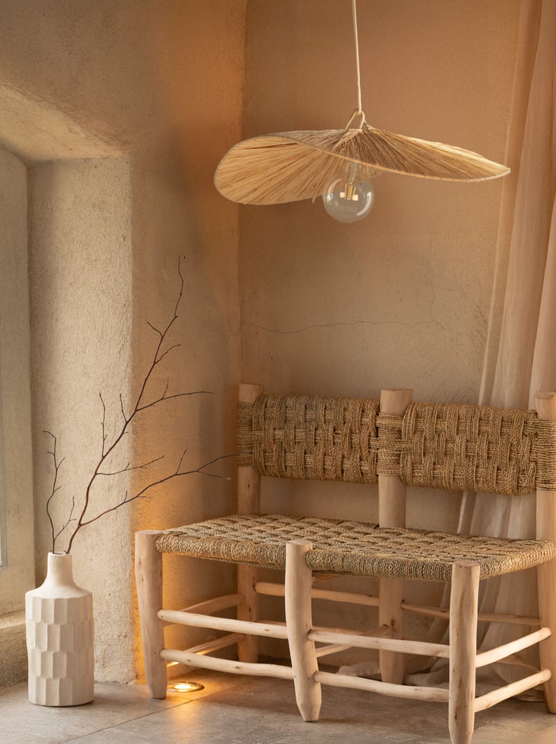 Sombrilla de rafia con volantes Beige - Kiabi