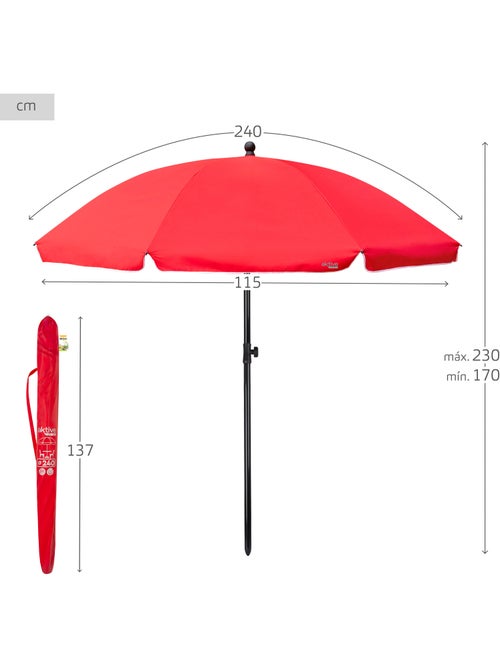 Sombrilla jardín 240 cm UV30 color rojo Aktive Beach - Kiabi