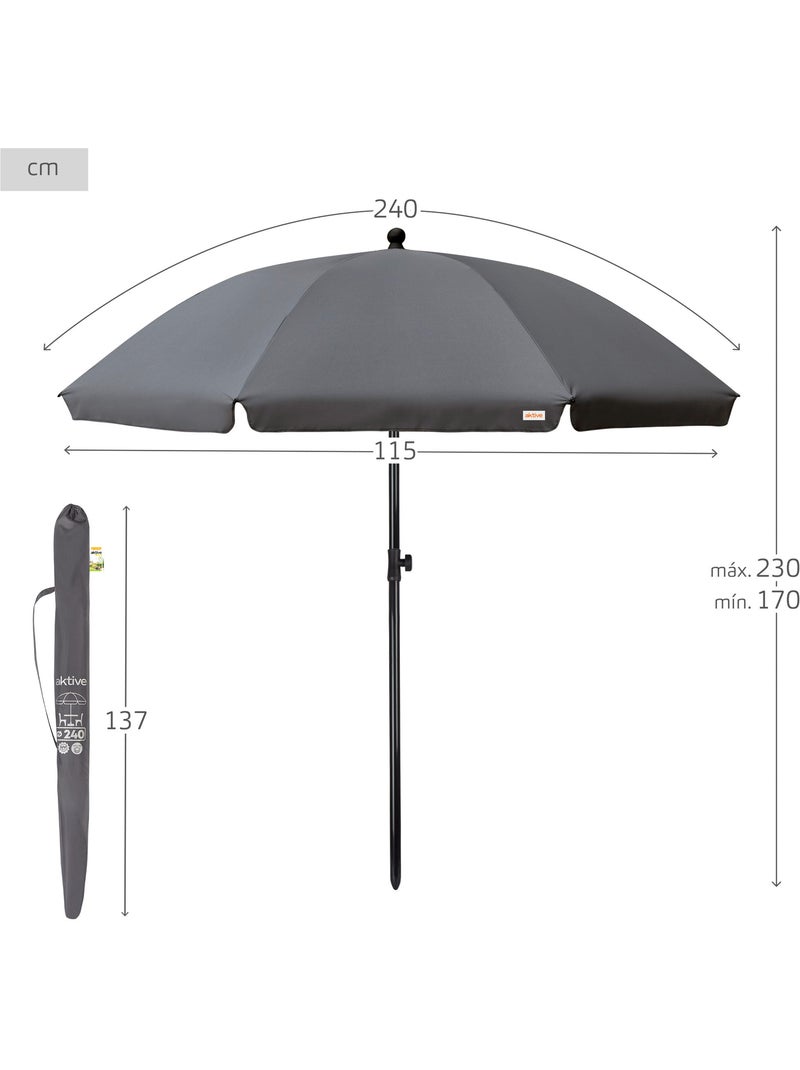 Sombrilla para jardín 240 cm protección UV30 Aktive Garden Gris - Kiabi