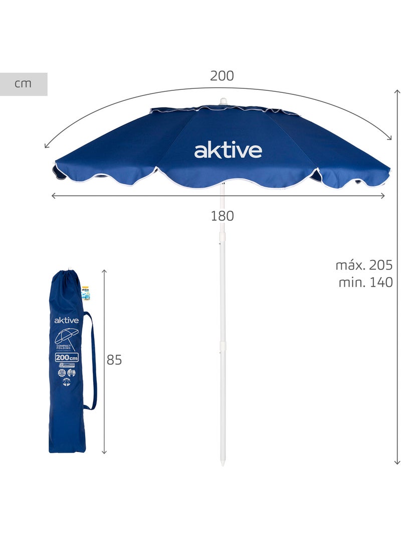Sombrilla playa 8 varillas 200 cm plegado compacto aktive Azul - Kiabi