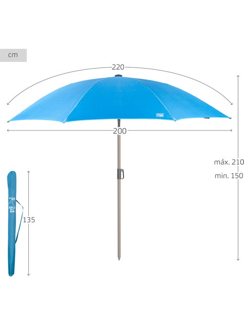 Sombrilla playa 8 varillas 220 cm con colgador aktive - Kiabi