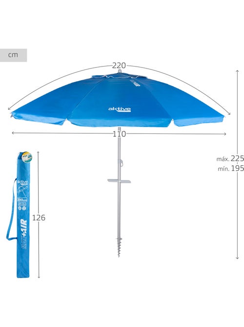 Sombrilla playa antiviento 8 varillas 220 cm con espiral de anclaje aktive - Kiabi