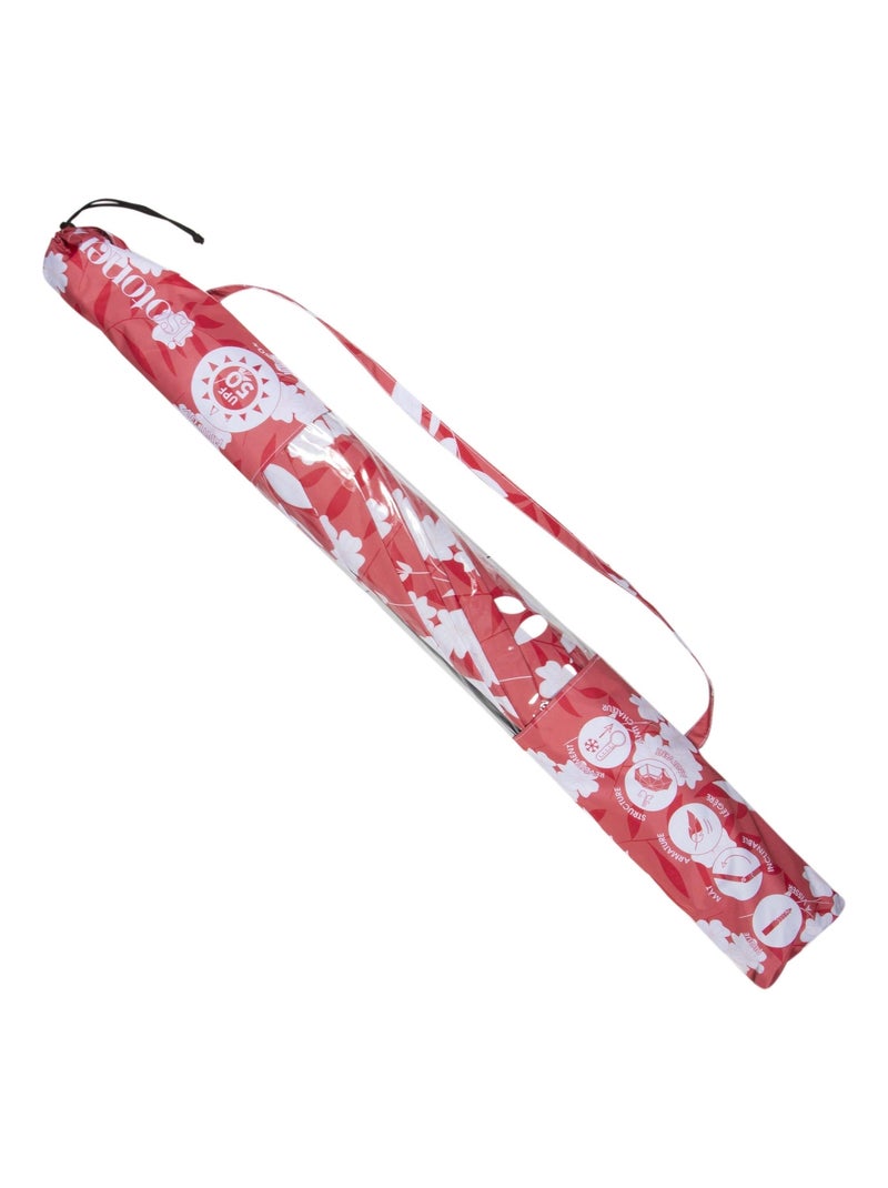 Sombrillas de playa Flores tropicales, Arco de 180 cm - Anti-UV UPF 50+ - Estructura cortaviento Rosa rojo - Kiabi