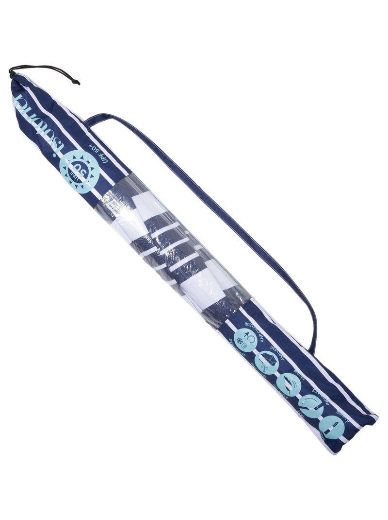 Sombrillas de playa Rayas mixtas, Arco de 180 cm - Anti-UV UPF 50+ - Estructura cortaviento Azul marino - Kiabi